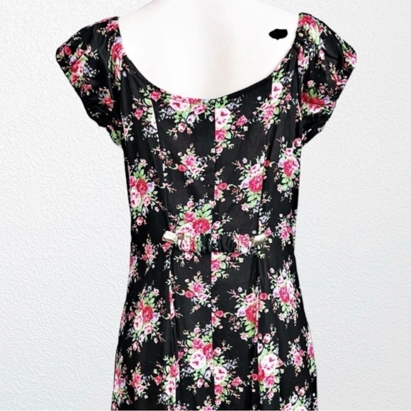 Dreams of Gauze Boho Artsy Cottagecore 80s 90s Floral Maxi Dress SZ M Black - Picture 5 of 10